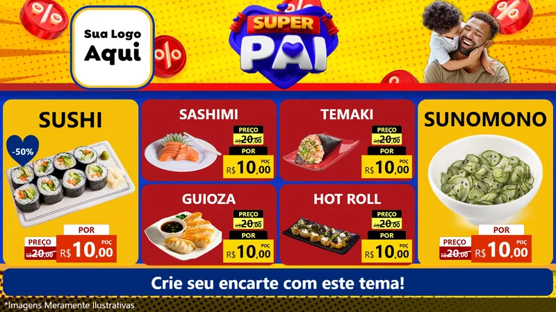Modelo de TV para TV Horizontal com o tema Super Pai para Comida japonesa