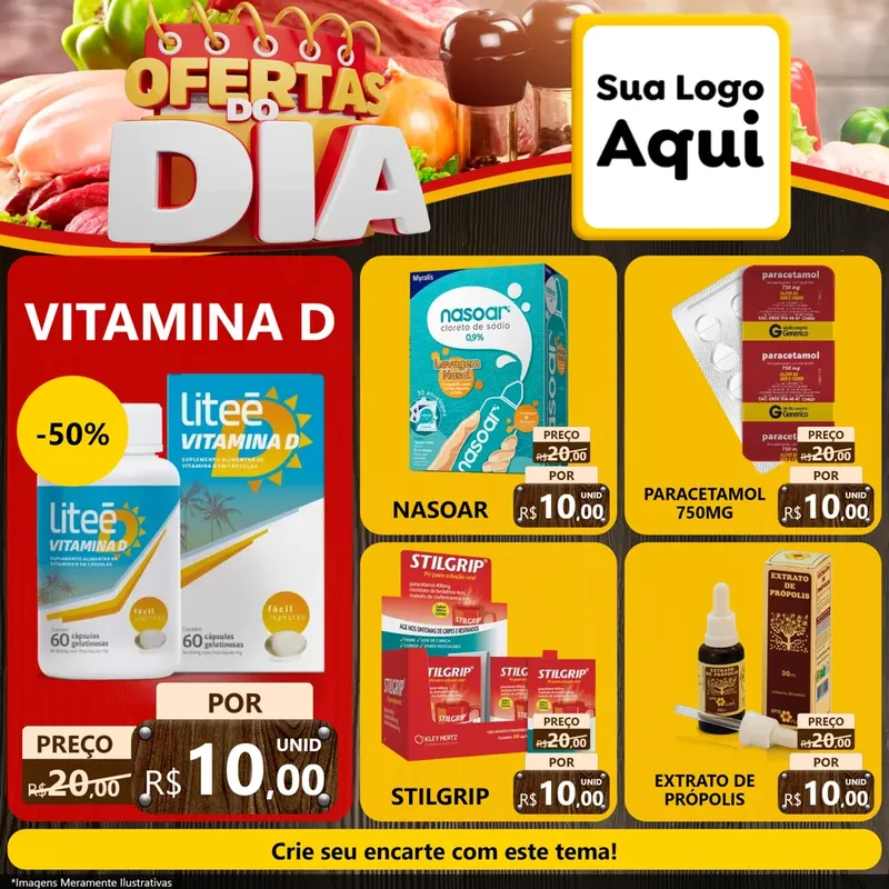 Modelo de Rede Social para Feed Facebook com o tema Ofertas do Dia para Farmácia