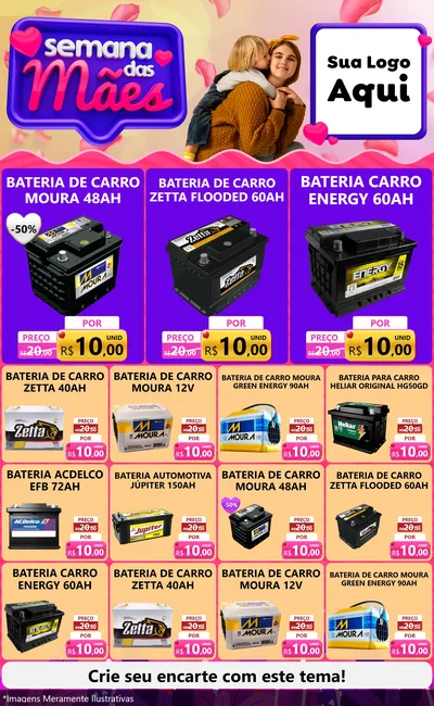 Modelo de Encarte para Encarte Grande com o tema Semana das Mães para Baterias Elétricas