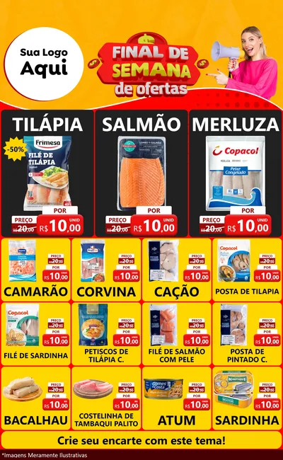 Modelo de Encarte para Encarte Grande com o tema Final de Semana de Ofertas para Peixaria