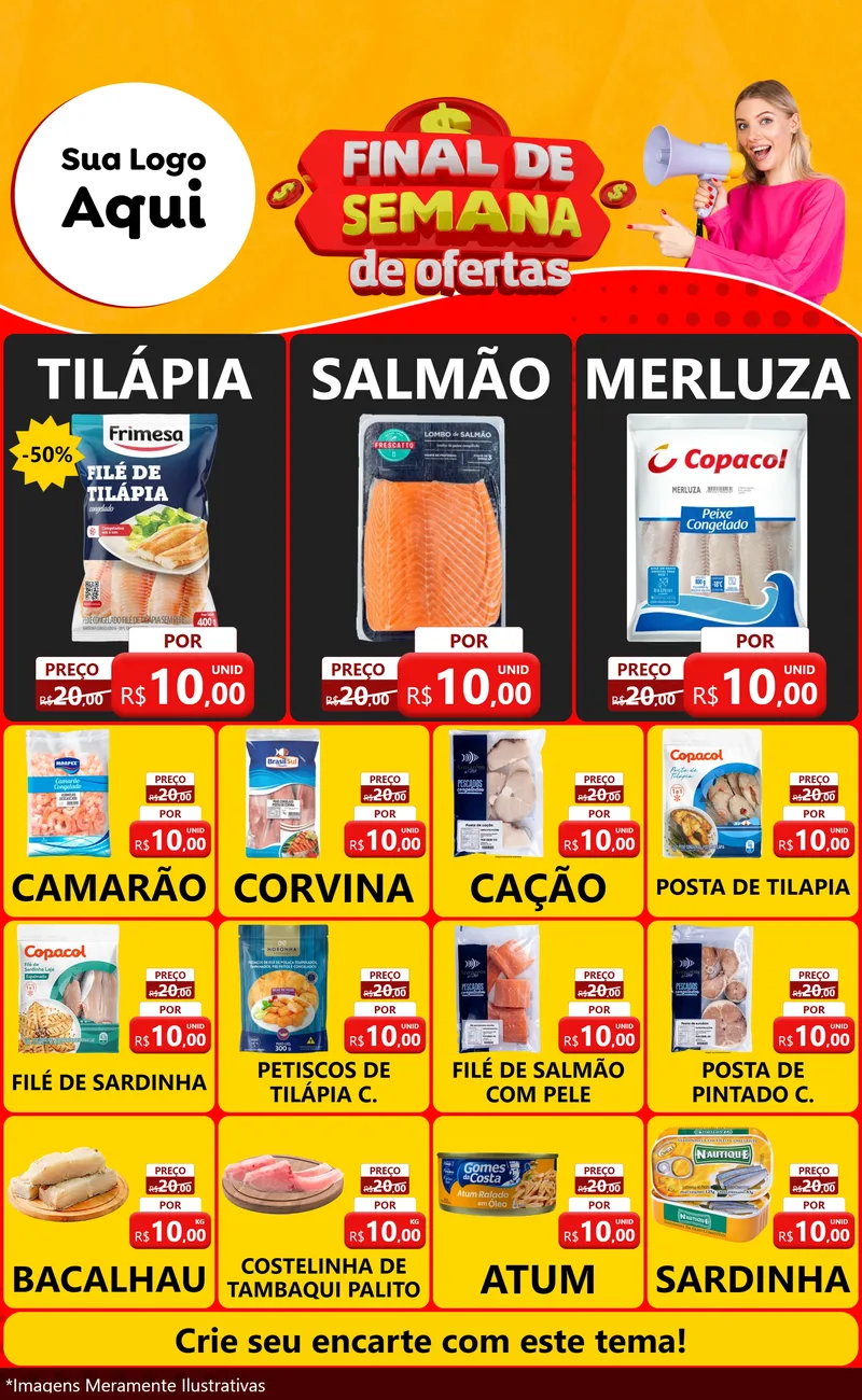 Modelo de Encarte para Encarte Grande com o tema Final de Semana de Ofertas para Peixaria