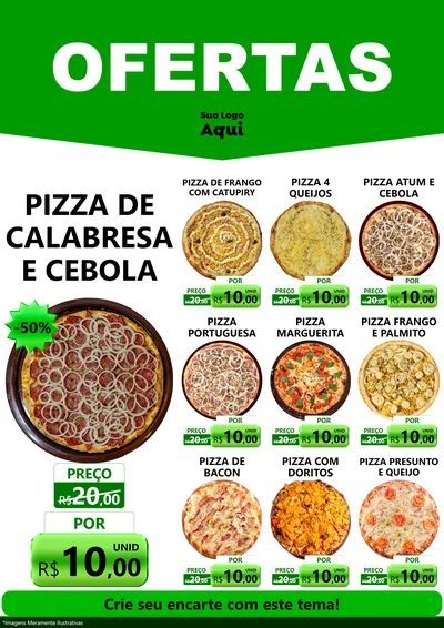 Modelo de Encarte para Encarte A4 Vertical com o tema Ofertas Verde Cartaz para Pizzaria