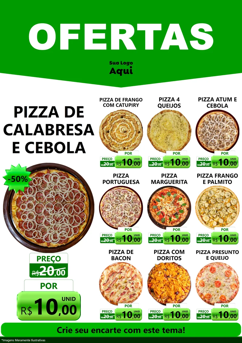Modelo de Encarte para Encarte A4 Vertical com o tema Ofertas Verde Cartaz para Pizzaria