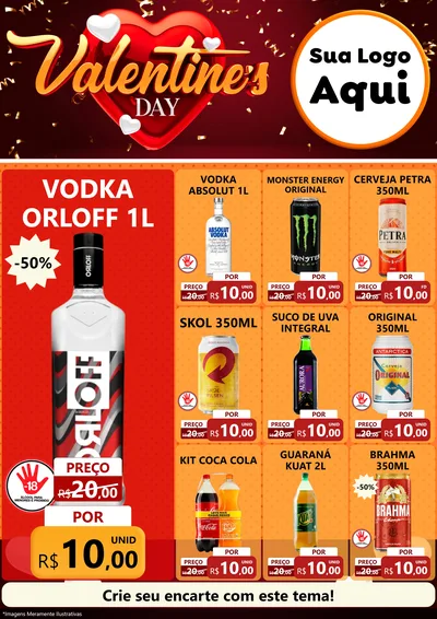 Modelo de Encarte para Encarte A4 Vertical com o tema Valentine's Day para Distribuidora de bebidas
