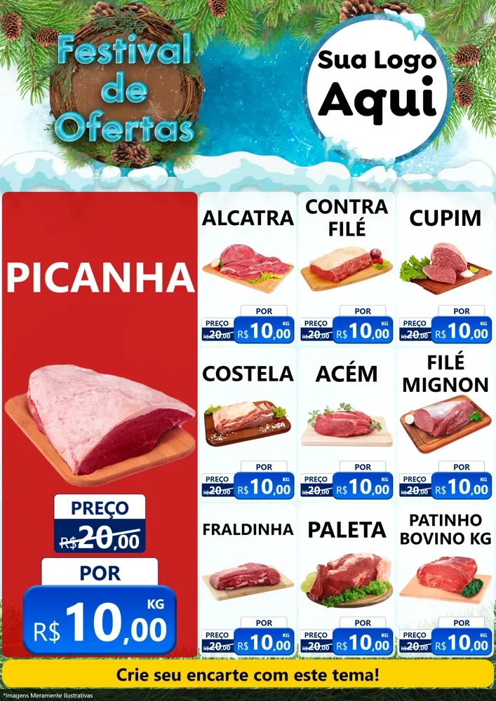 Modelo de Encarte para Encarte A4 Vertical com o tema Festival de Ofertas - Inverno para Açougue