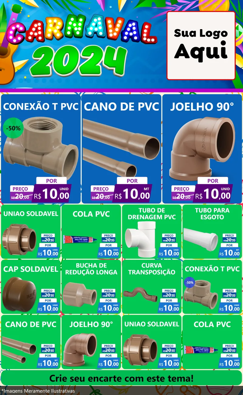 Modelo de Encarte para Encarte Grande com o tema Carnaval 2027 para Tubos e conexões