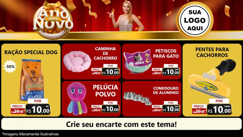 Modelo de TV para TV Horizontal com o tema Super Ano Novo para Pet Shop