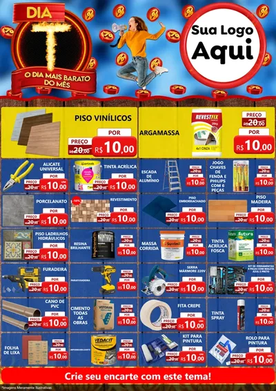 Modelo de Encarte para Encarte A4 Vertical com o tema Dia T - O Dia Mais Barato Do Mês para Material para Construção