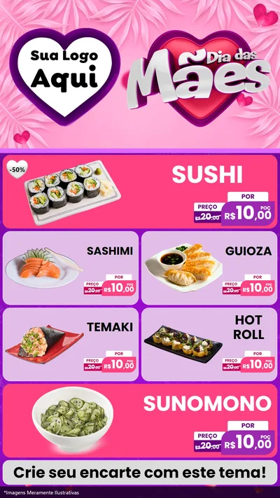 Modelo de TV para TV Vertical com o tema Dia das Mães para Comida japonesa