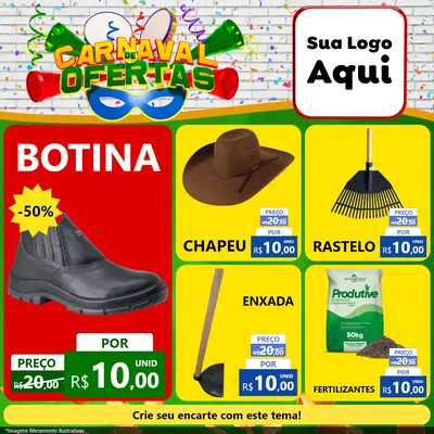 Modelo de Rede Social para Feed Facebook com o tema Carnaval de Ofertas para Agropecuária