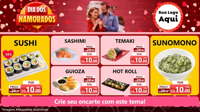 Modelo de TV para TV Horizontal com o tema Dia Dos Namorados para Comida japonesa