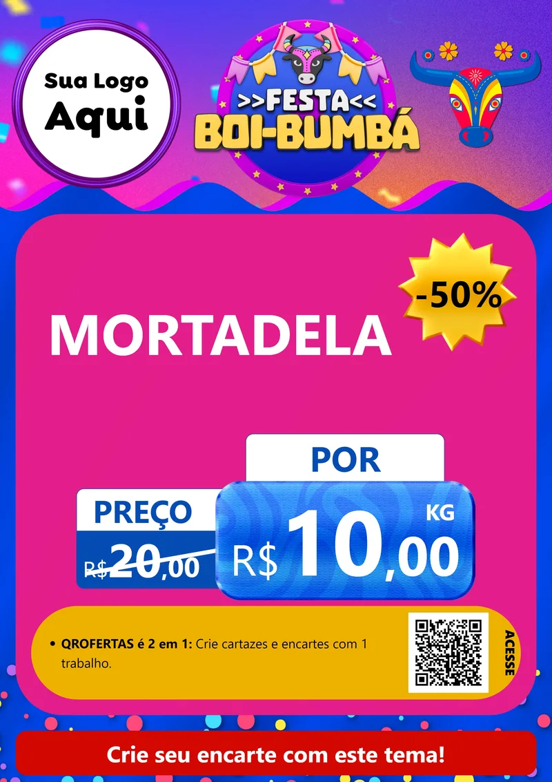 Modelo de Cartaz para Cartaz A4 Vertical com o tema Festa Boi-Bumbá para Frios e Laticínios