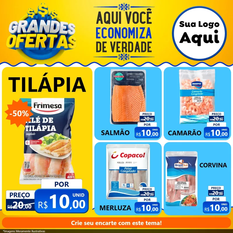 Modelo de Rede Social para Feed Facebook com o tema Grandes Ofertas para Peixaria