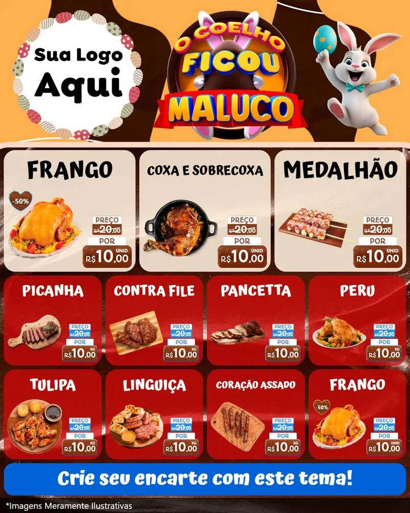 Modelo de Rede Social para Feed Instagram com o tema O Coelho Ficou Maluco - Páscoa para Assados