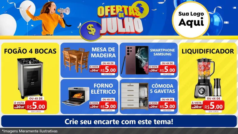 Modelo de TV para TV Horizontal com o tema Ofertas de Julho para Móveis e Eletro