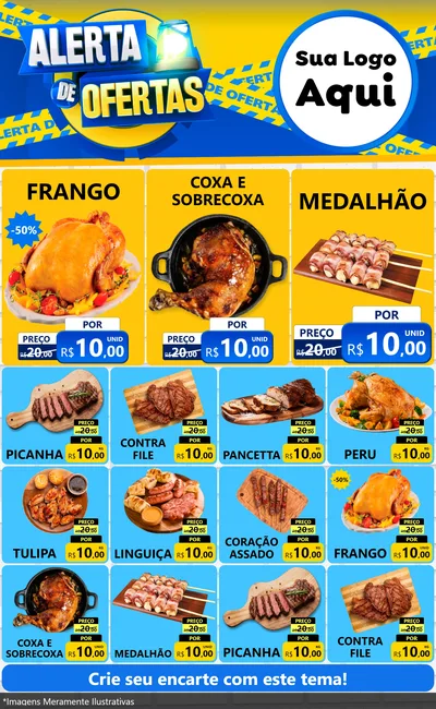 Modelo de Encarte para Encarte Grande com o tema Alerta de Ofertas para Assados