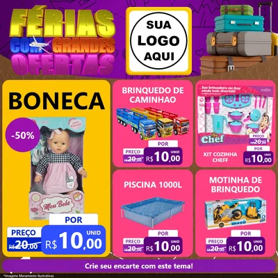 Modelo de Rede Social para Feed Facebook com o tema Férias com Grandes Ofertas para Brinquedos