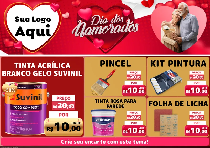 Modelo de Encarte para Encarte A4 Horizontal com o tema Dia Dos Namorados para Tintas e Ferramentas