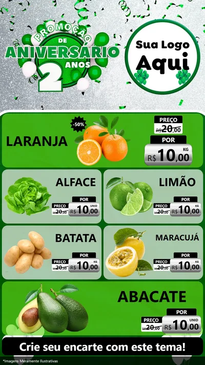 Modelo de TV para TV Vertical com o tema Promoção de Aniversário - 2 Anos para Hortifrúti
