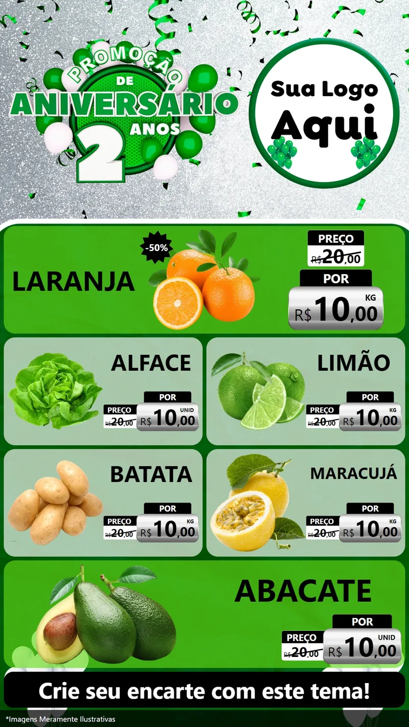 Modelo de TV para TV Vertical com o tema Promoção de Aniversário - 2 Anos para Hortifrúti