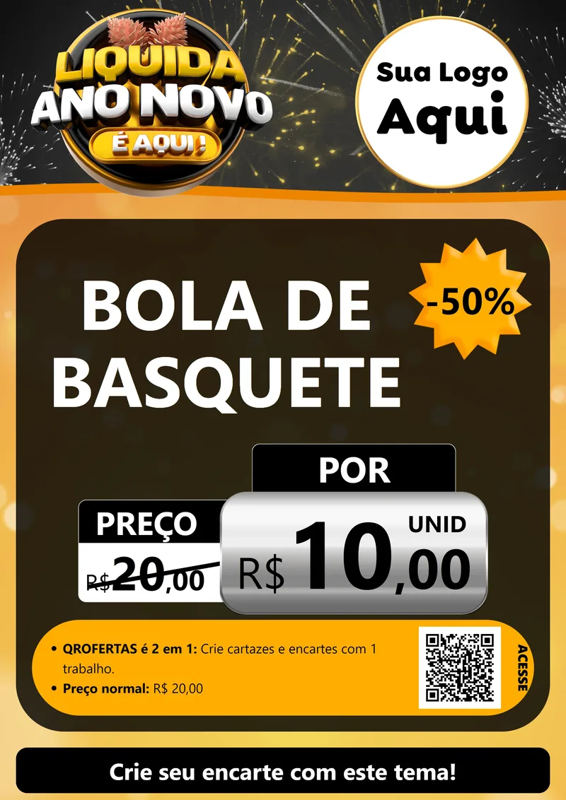 Modelo de Cartaz para Cartaz A4 Vertical com o tema Liquida Ano Novo É Aqui! para Artigos Esportivos
