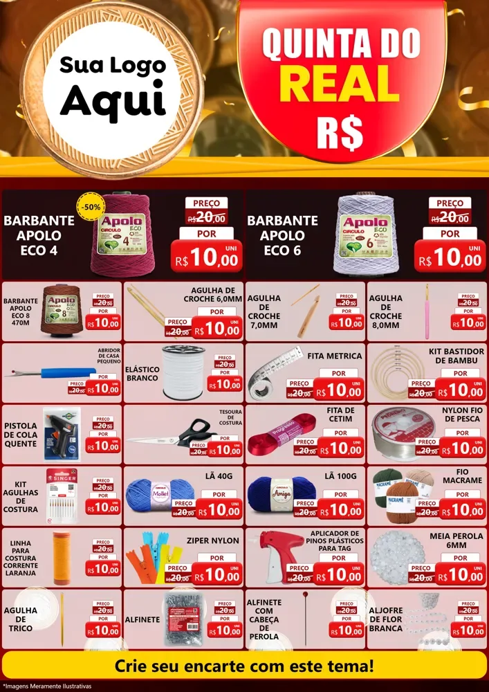 Modelo de Encarte para Encarte A4 Vertical com o tema Quinta do Real para Armarinho e Aviamentos