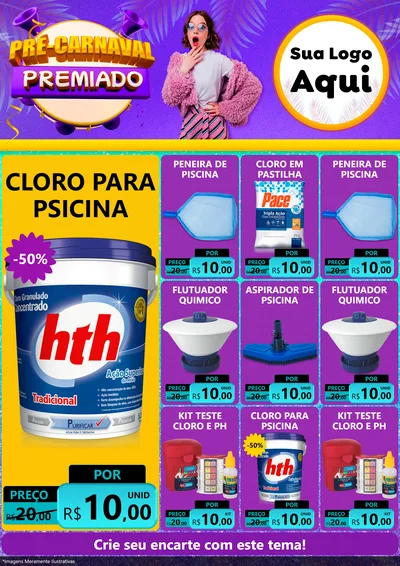Modelo de Encarte para Encarte A4 Vertical com o tema Pré-Carnaval Premiado para Produtos para Piscina