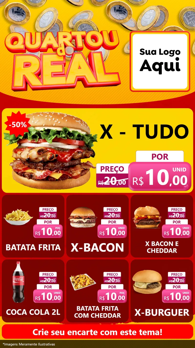 Modelo de Rede Social para Stories com o tema Quartou do Real para Hamburgueria