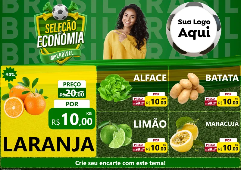 Modelo de Encarte para Encarte A4 Horizontal com o tema Seleção de Economia - Copa para Hortifrúti