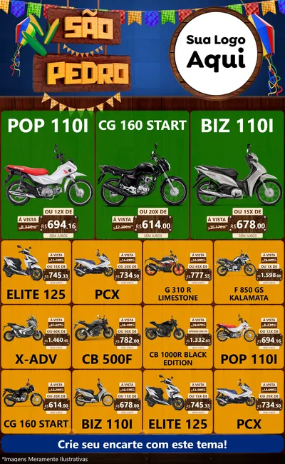 Modelo de Encarte para Encarte Grande com o tema São Pedro para Concessionaria de Motos