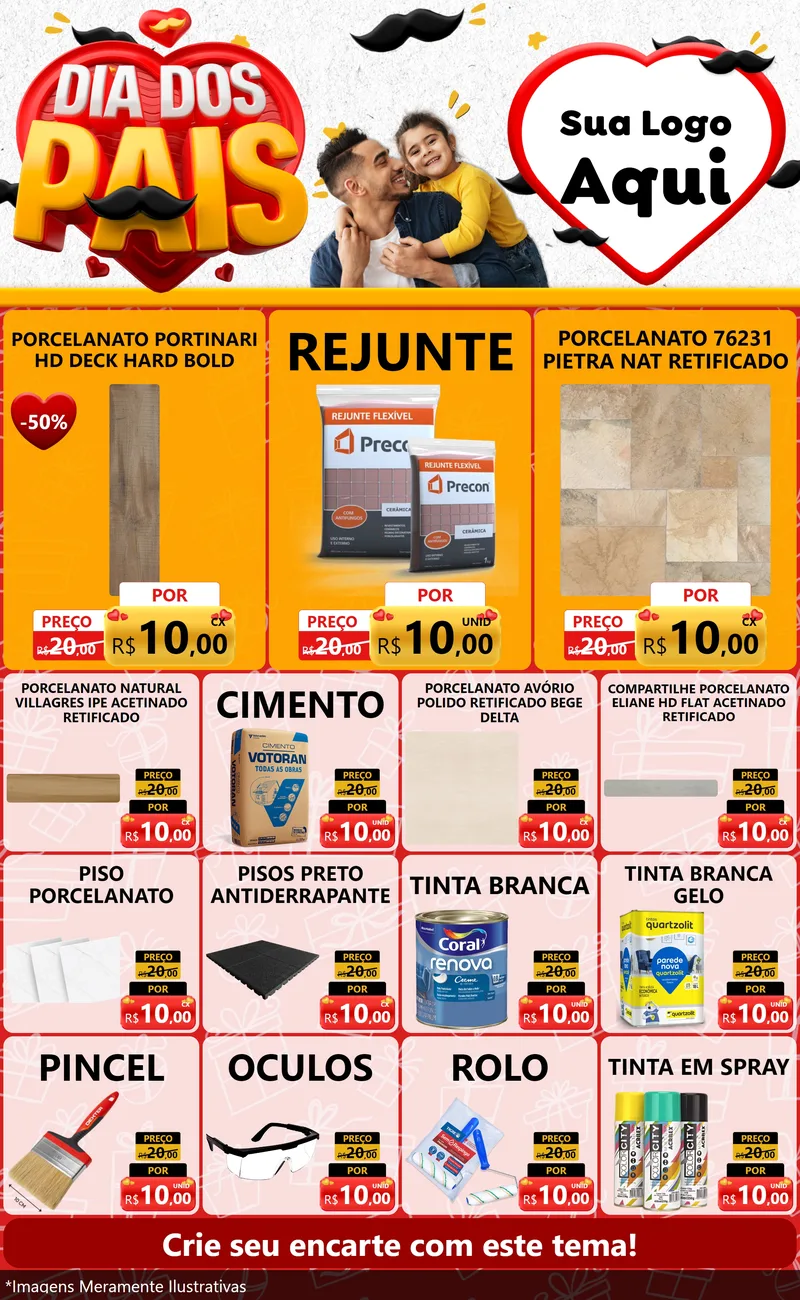 Modelo de Encarte para Encarte Grande com o tema Dia dos Pais para Pisos e revestimentos