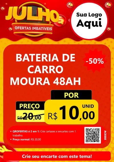 Modelo de Cartaz para Cartaz A4 Vertical com o tema Julho Ofertas Imbatíveis para Baterias Elétricas