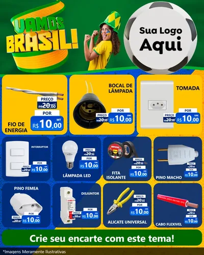Modelo de Rede Social para Feed Instagram com o tema Vamos Brasil - Copa para Materiais Elétricos