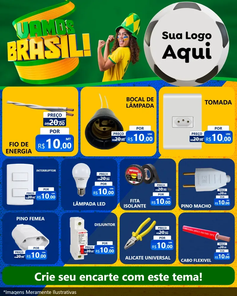 Modelo de Rede Social para Feed Instagram com o tema Vamos Brasil - Copa para Materiais Elétricos