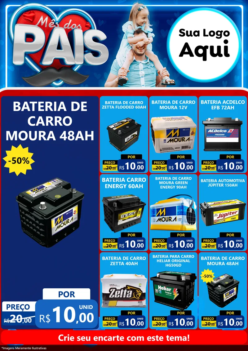 Modelo de Encarte para Encarte A4 Vertical com o tema Mês Dos Pais para Baterias Elétricas