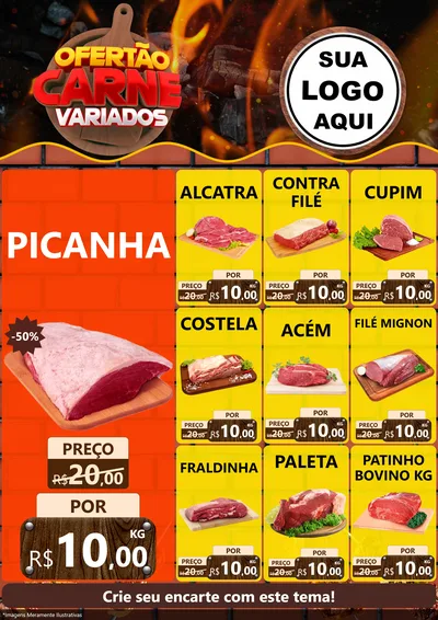Modelo de Encarte para Encarte A4 Vertical com o tema Ofertão Carne Variados para Açougue