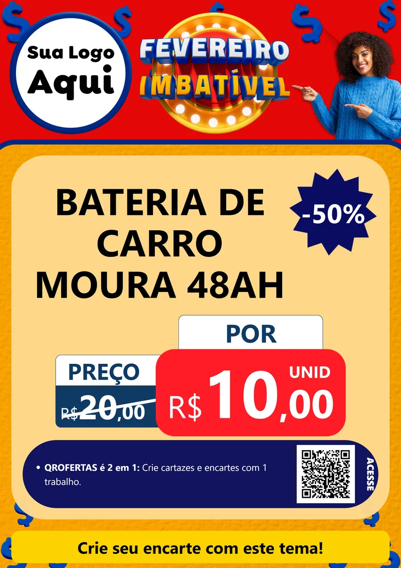 Modelo de Cartaz para Cartaz A4 Vertical com o tema Fevereiro Imbatível para Baterias Elétricas