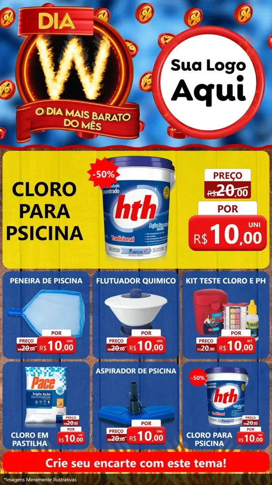 Modelo de Rede Social para Stories com o tema Dia W - O Dia Mais Barato Do Mês para Produtos para Piscina