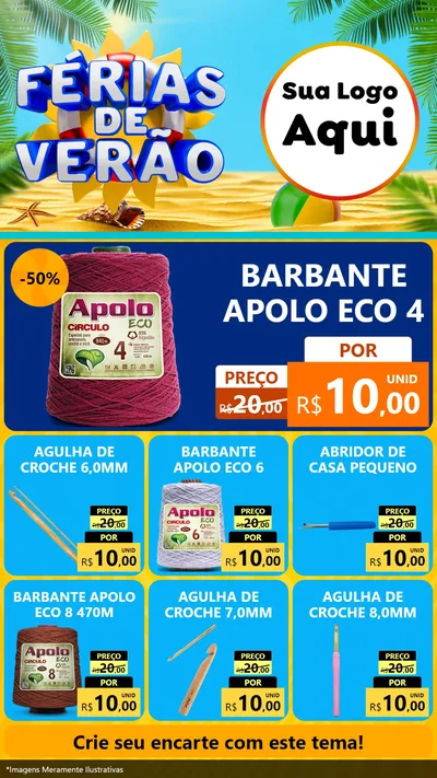 Modelo de Rede Social para Stories com o tema Férias de Verão para Armarinho e Aviamentos
