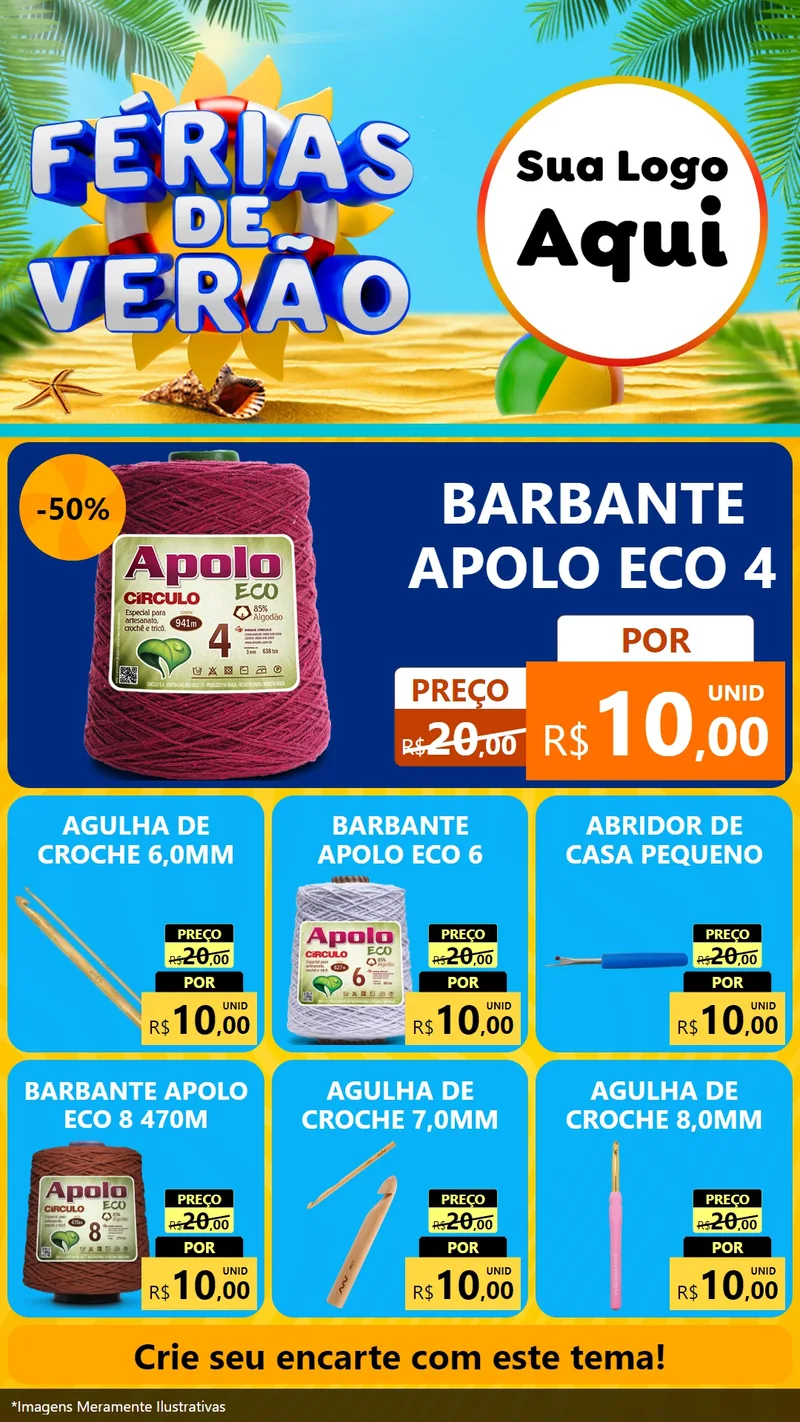 Modelo de Rede Social para Stories com o tema Férias de Verão para Armarinho e Aviamentos