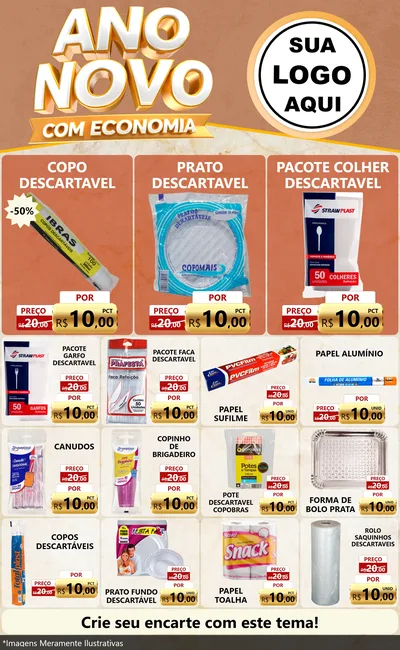 Modelo de Encarte para Encarte Grande com o tema Ano Novo Com Economia para Embalagens