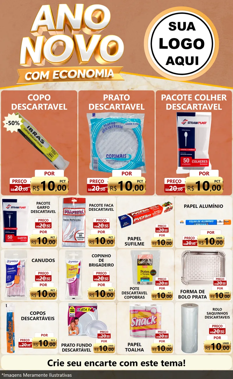 Modelo de Encarte para Encarte Grande com o tema Ano Novo Com Economia para Embalagens