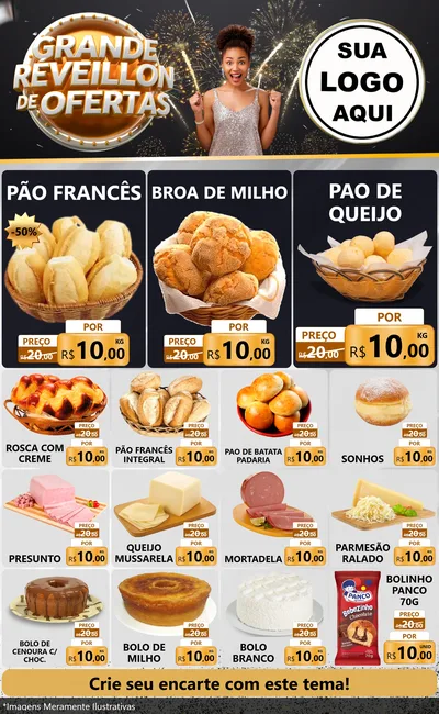 Modelo de Encarte para Encarte Grande com o tema Grande Réveillon de Ofertas para Padaria