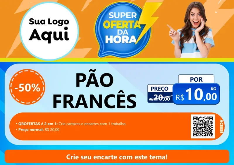 Modelo de Cartaz para Cartaz A4 Horizontal com o tema Super Oferta da Hora para Padaria