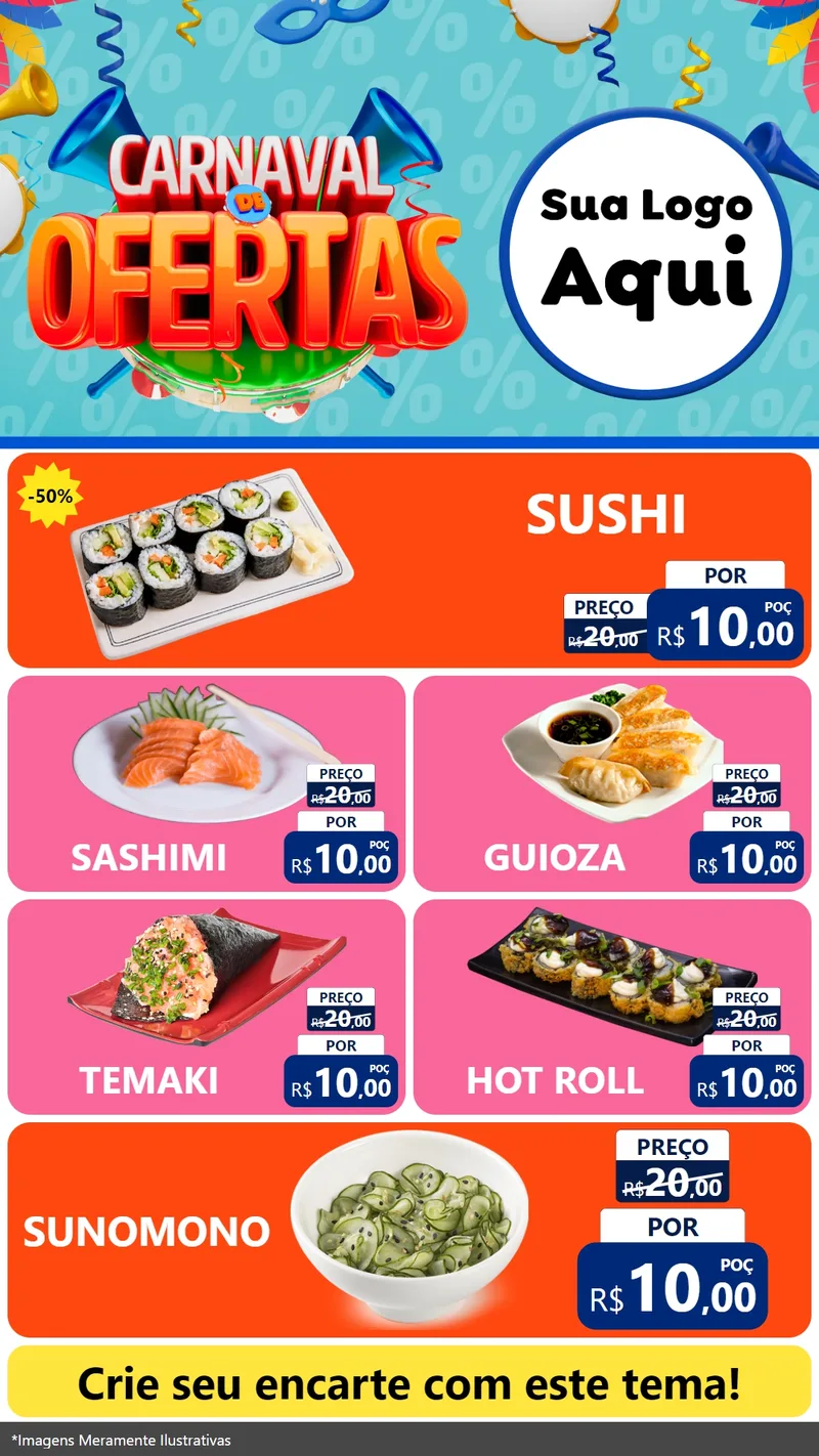 Modelo de TV para TV Vertical com o tema Carnaval de Ofertas para Comida japonesa