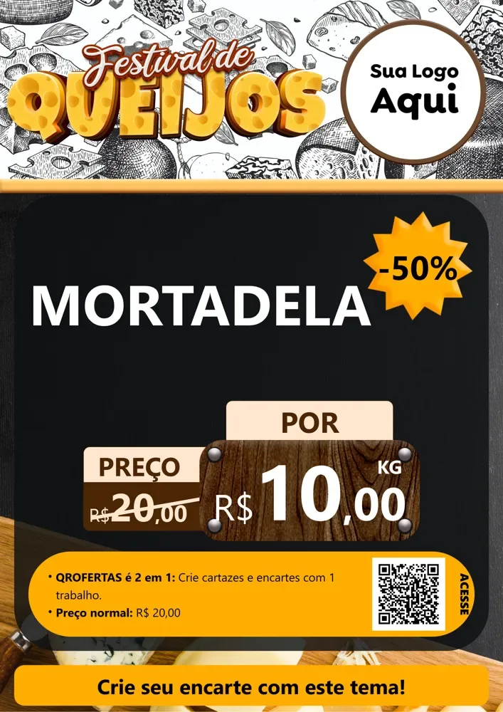 Modelo de Cartaz para Cartaz A4 Vertical com o tema Festival de Queijos para Frios e Laticínios