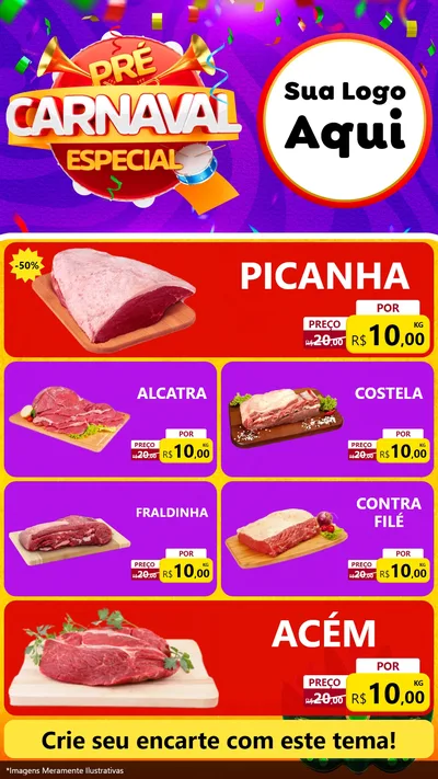 Modelo de TV para TV Vertical com o tema Pré-Carnaval Especial para Açougue