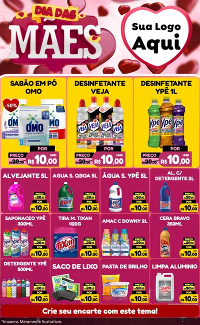 Modelo de Encarte para Encarte Grande com o tema Dia Das Mães para Produtos de Limpeza