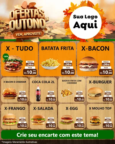 Modelo de Rede Social para Feed Instagram com o tema Ofertas de Outono - Vem, Aproveite! para Hamburgueria