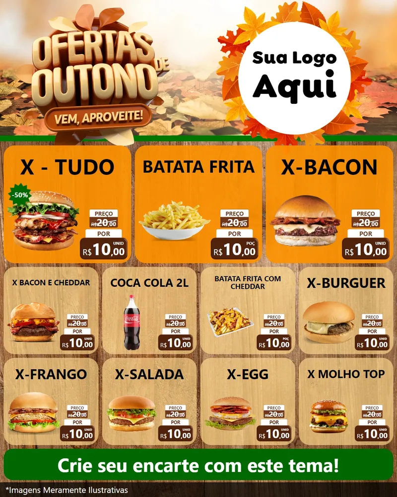 Modelo de Rede Social para Feed Instagram com o tema Ofertas de Outono - Vem, Aproveite! para Hamburgueria